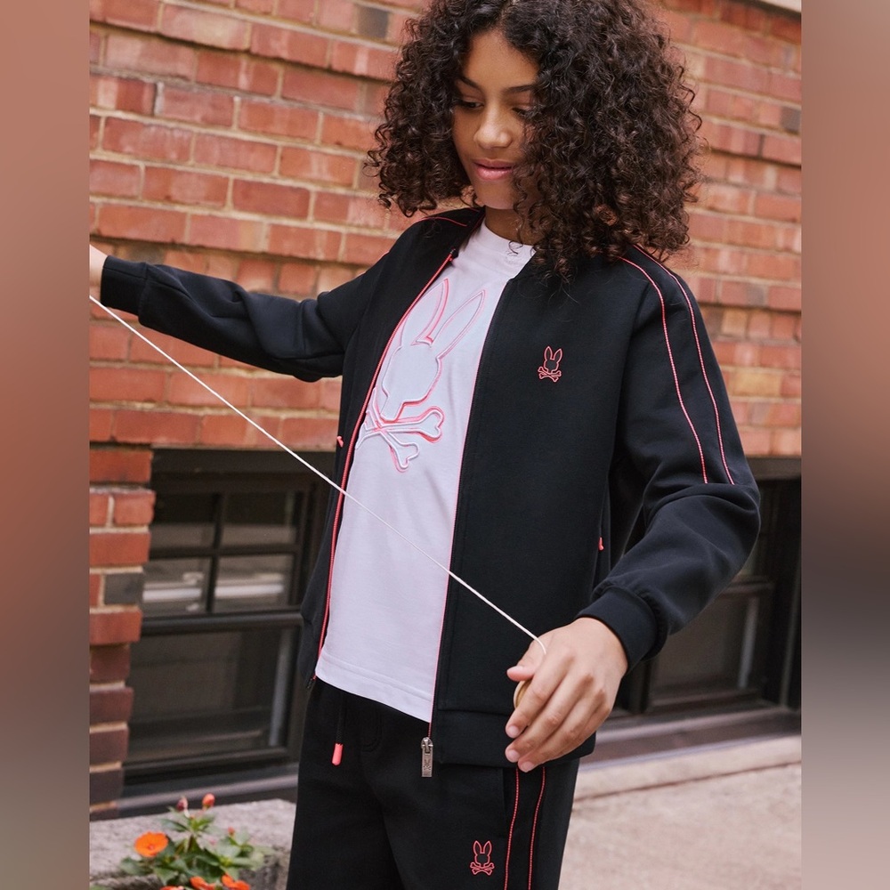 Psycho Bunny - Kids Travis Track Full Zip & Jogger Set - Sz 7-8 - Black‎ & Pink
